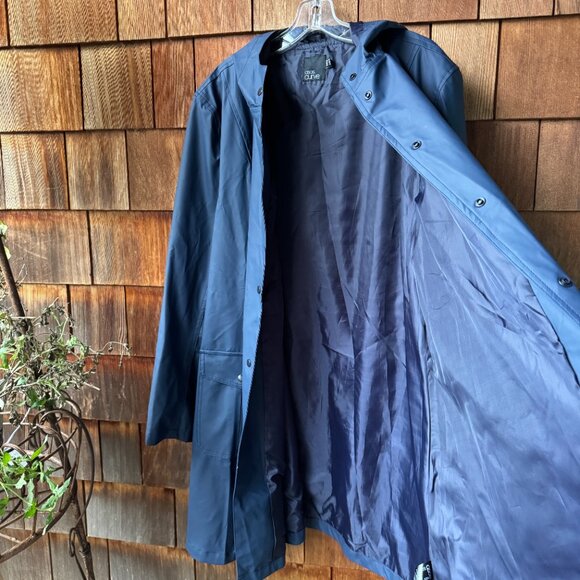 ASOS Curve Navy Coated Snap Front Hooded Raincoat in Women's 16 - Picture 8 of 12